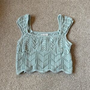 Crochet Knit Top in Light Blue